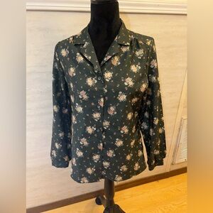 Vintage Sears Dark Green Floral Button-Down Shirt